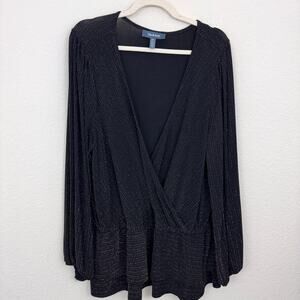 ModCloth Womens Blouse Top Size 2X Metallic Shimmer Evening Party Black